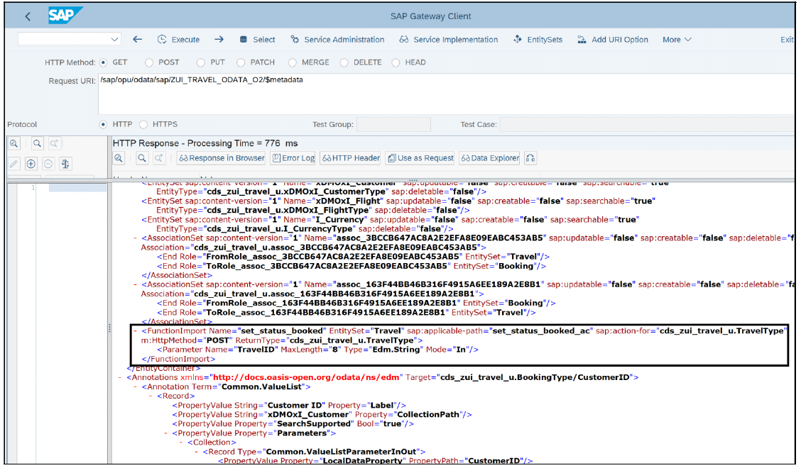 Metadata of an OData Service in SAP Gateway Client