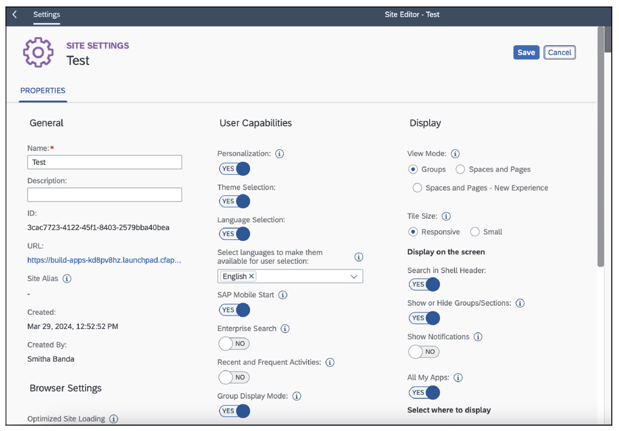Site Settings in SAP Build Work Zone, Standard Edition