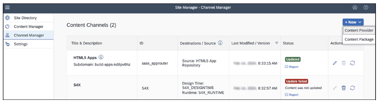 Channel Manager in SAP Build Work Zone, Standard Edition