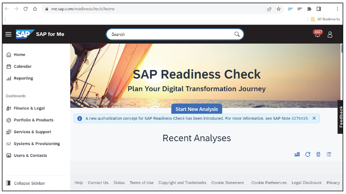 SAP Readiness Check Landing Page