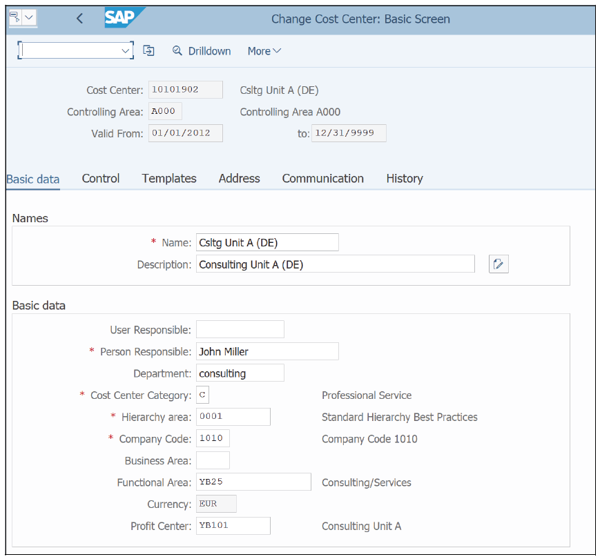 Cost Center Master: Basic Data