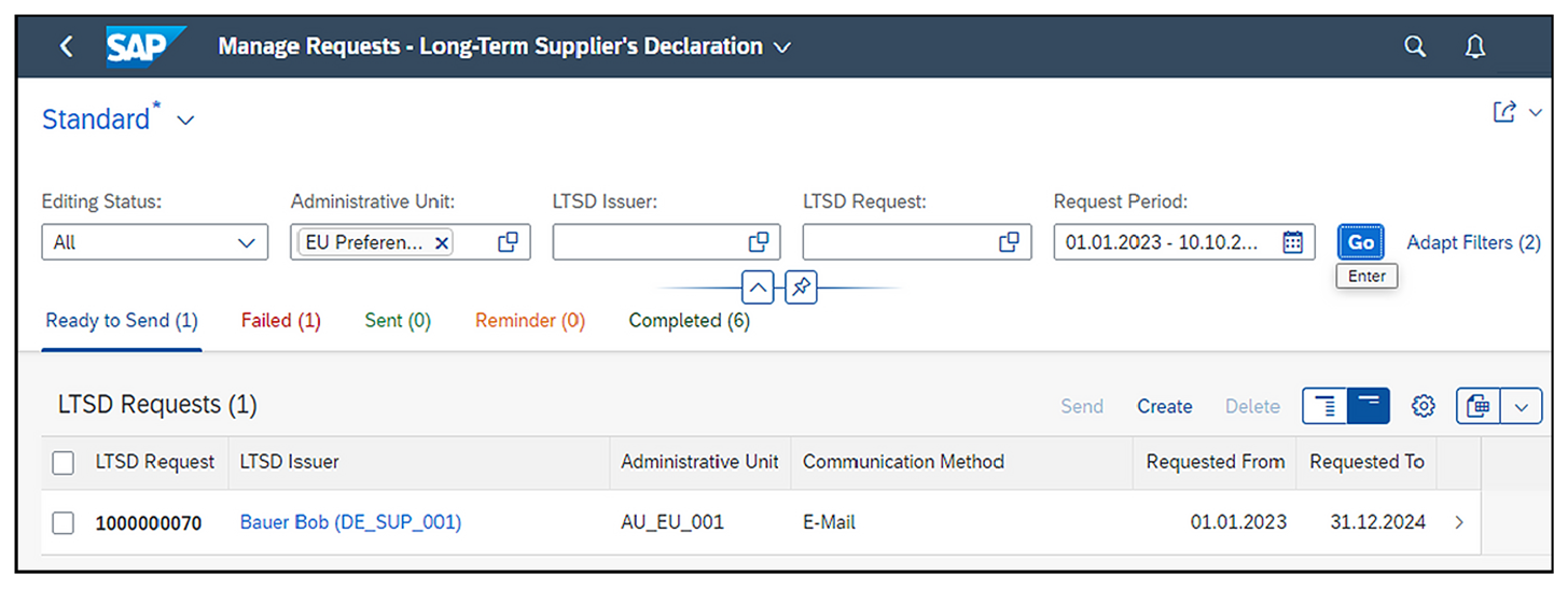 Manage Requests: Manage Long-Term Supplier’s Declarations Report