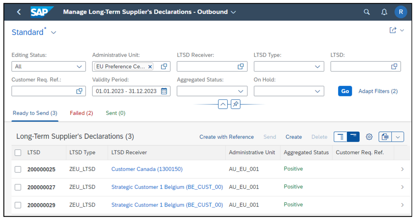 Manage Long-Term Supplier’s Declarations: Outbound Report