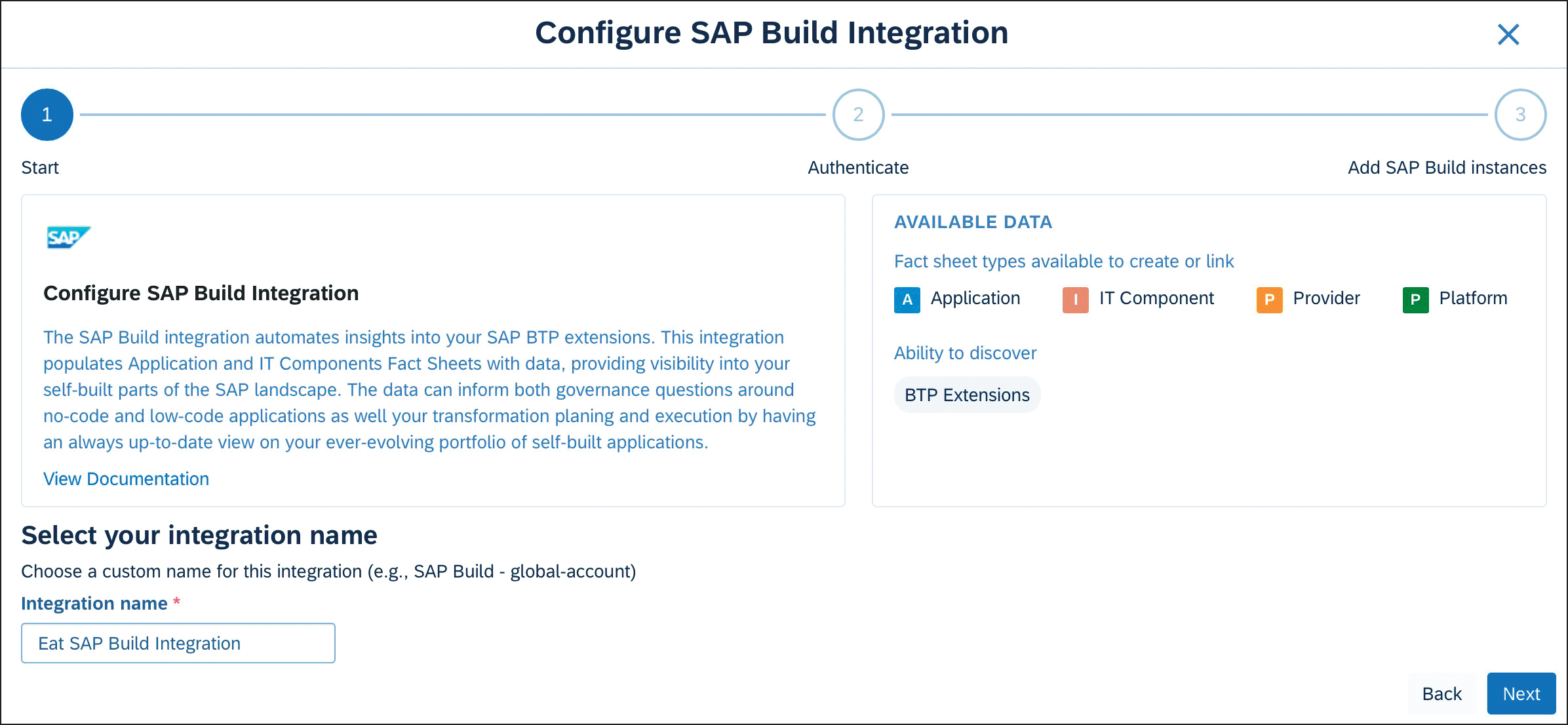 Definition of SAP Build Integration Name