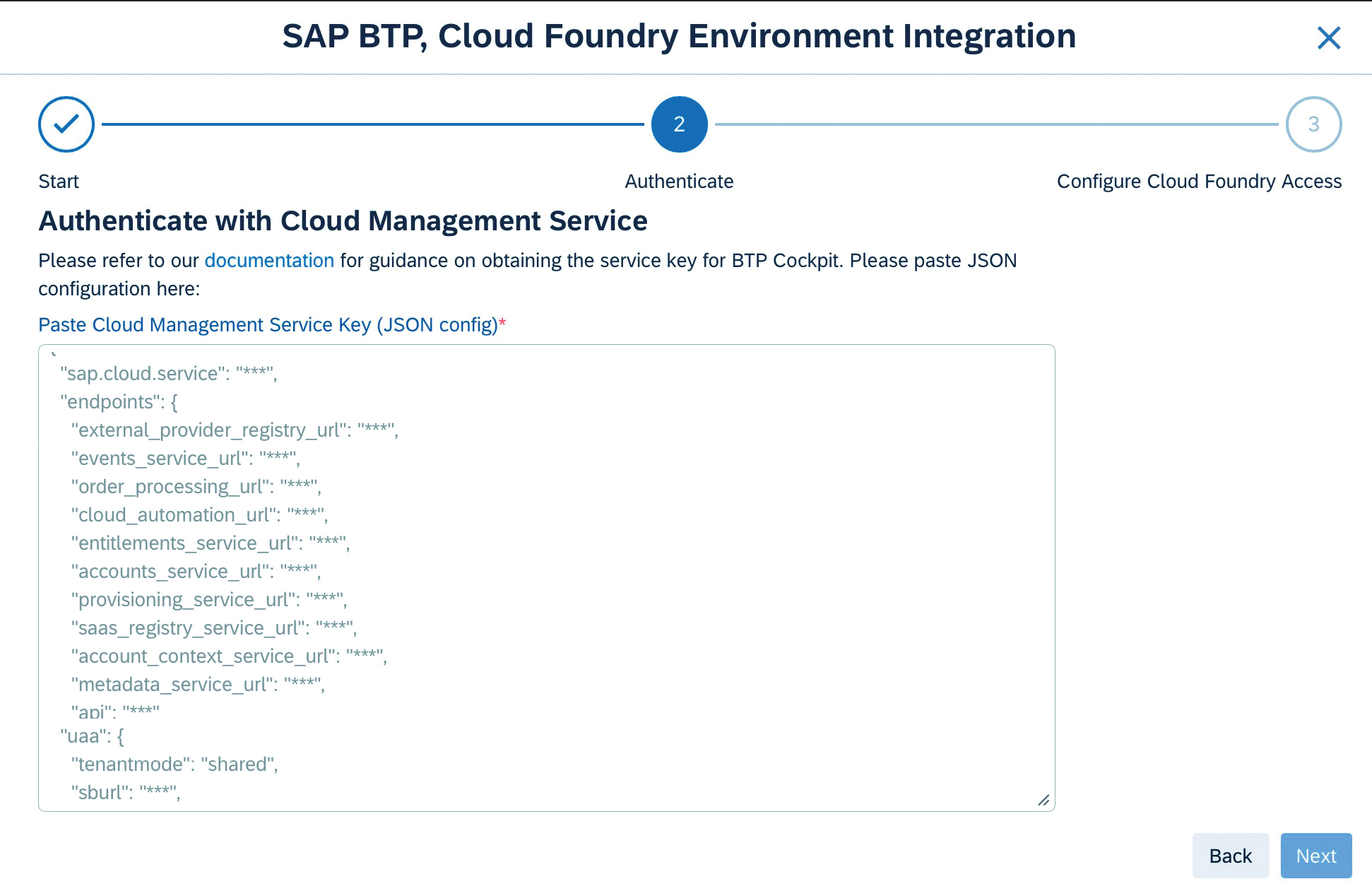 Cloud Management Service Key for SAP BTP Cloud Foundry Environment Integration