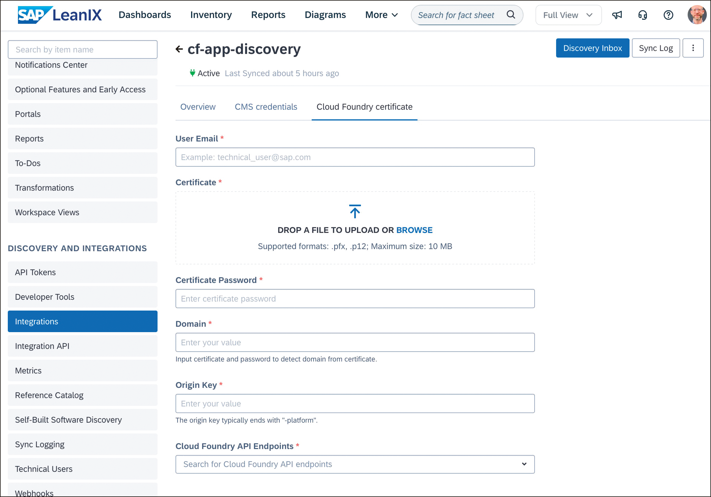 Configuration of Cloud Foundry Certificate
