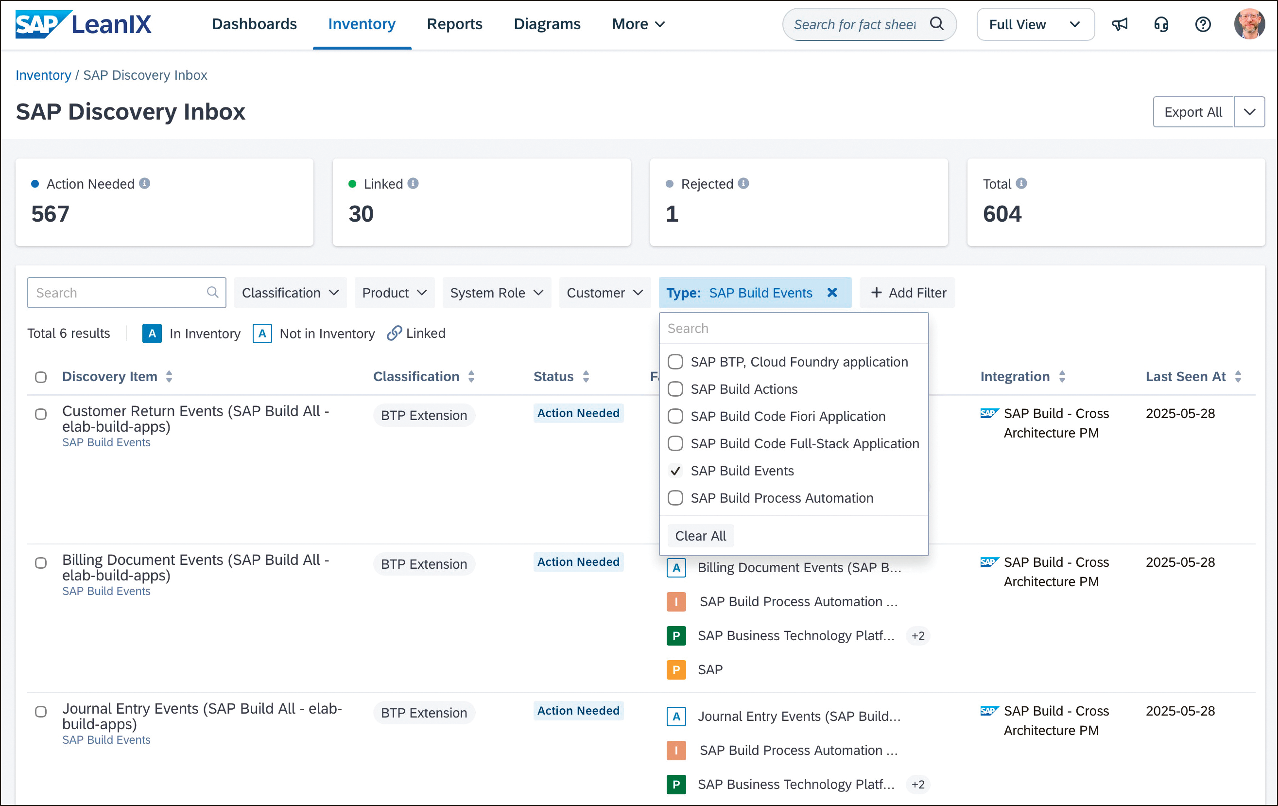 Filtering of SAP Discovery Inbox Items Based on Type