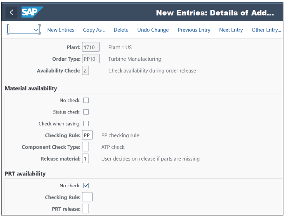 Availability Checks during Production Order Release