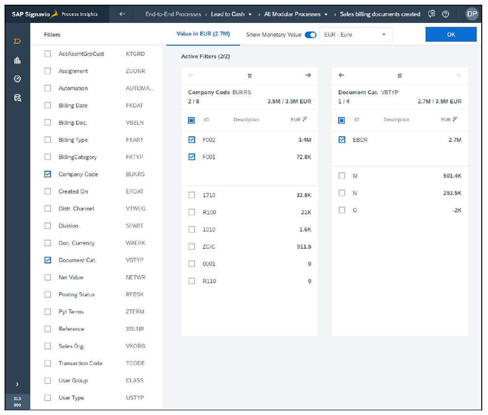 SAP Signavio Process Insights: Drilldown