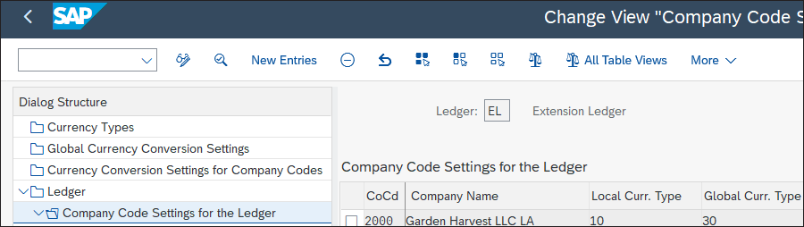 Check Company Code Settings for the Extension Ledger