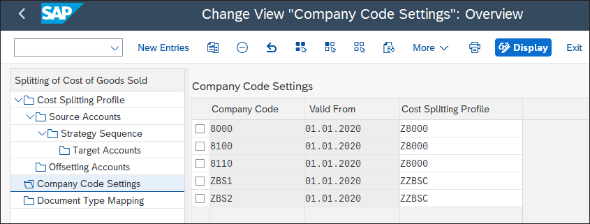 Activate the Cost Splitting Profile in Company Code Settings