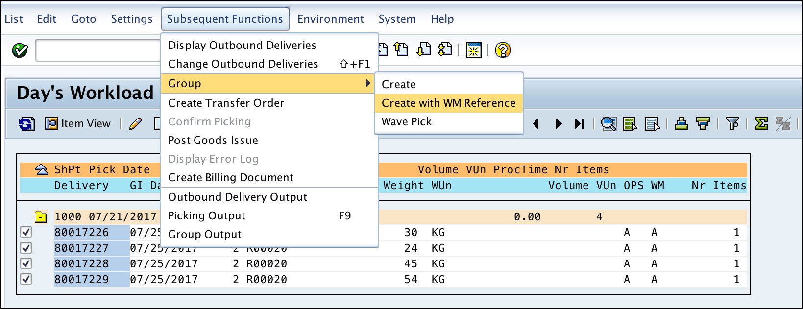 Grouping Via SAP ERP WM