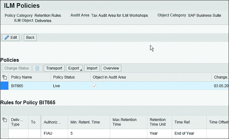 ILM Policy Screen