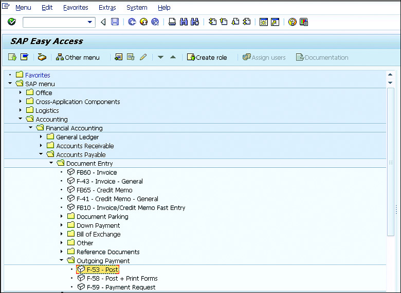 SAP Easy Access F-53