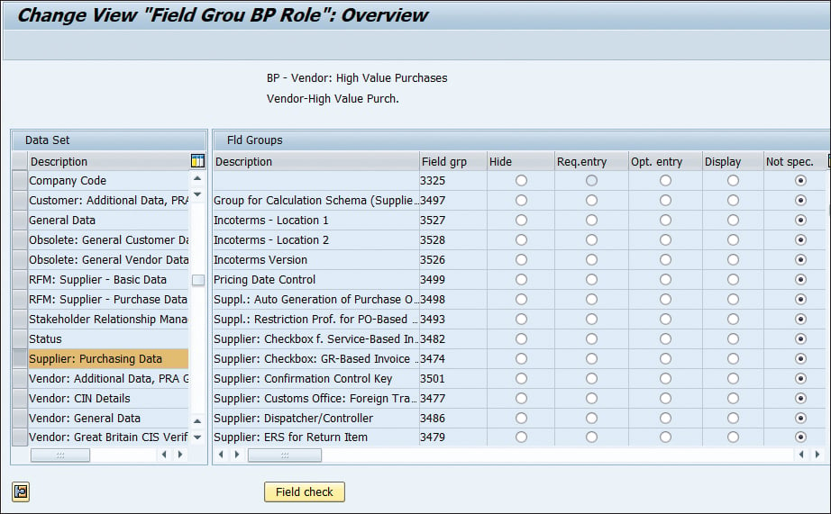 Change View "Field Grou BP Role"