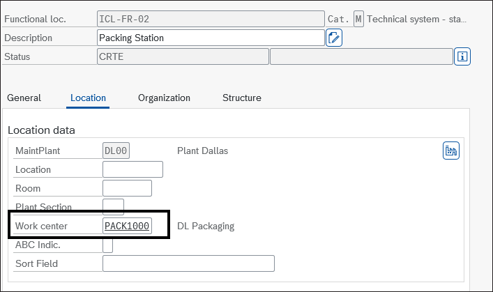 Transaction IL02/IE02: Functional Location/Equipment with Work Center