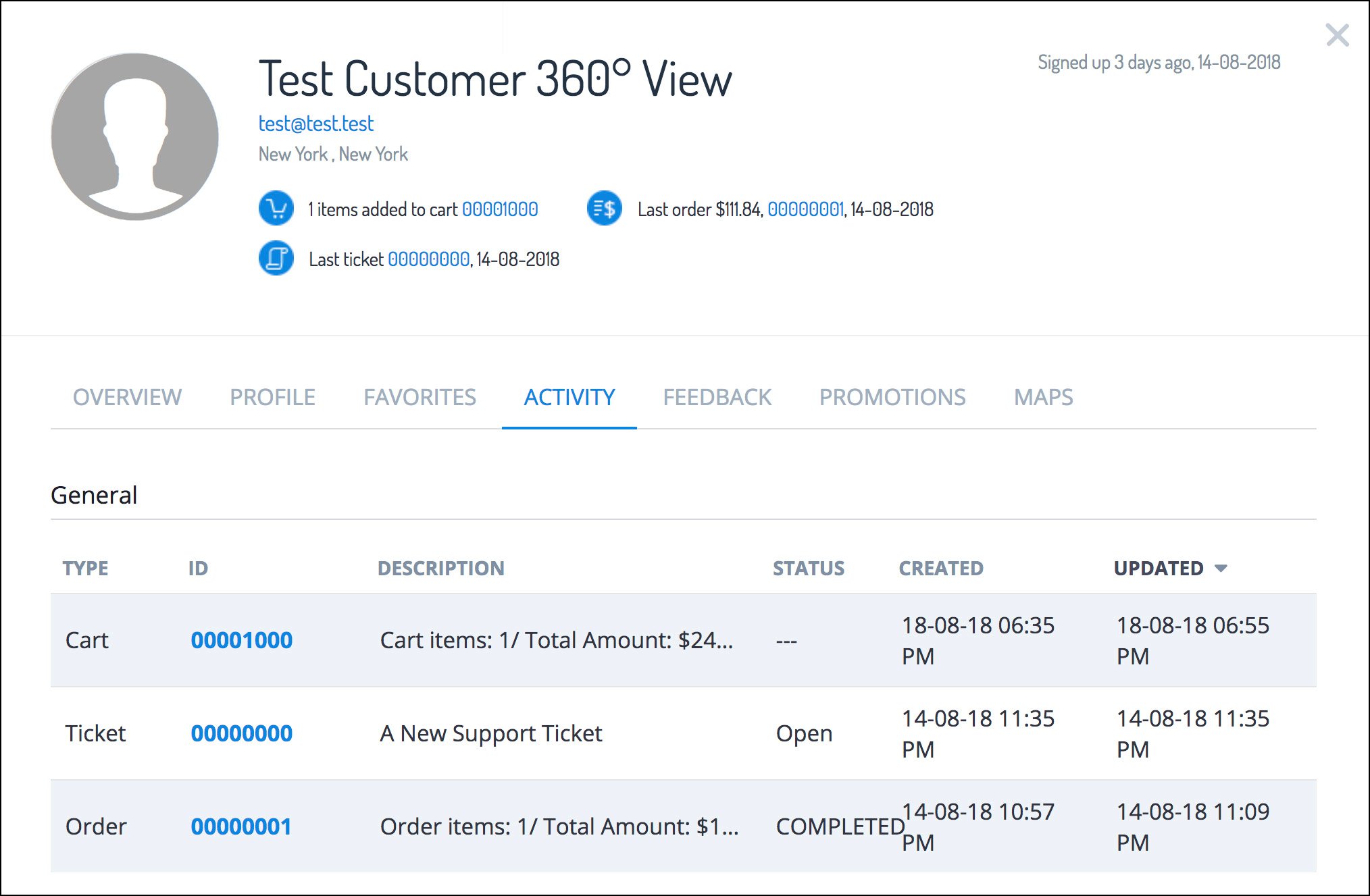 Test Customer 360 View