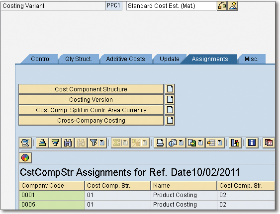 sap cost assignment table